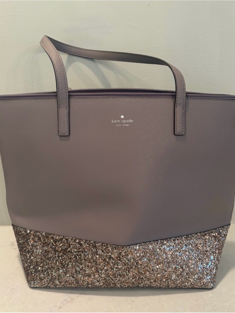 kate spade Grey Tote with Glitter Bottom